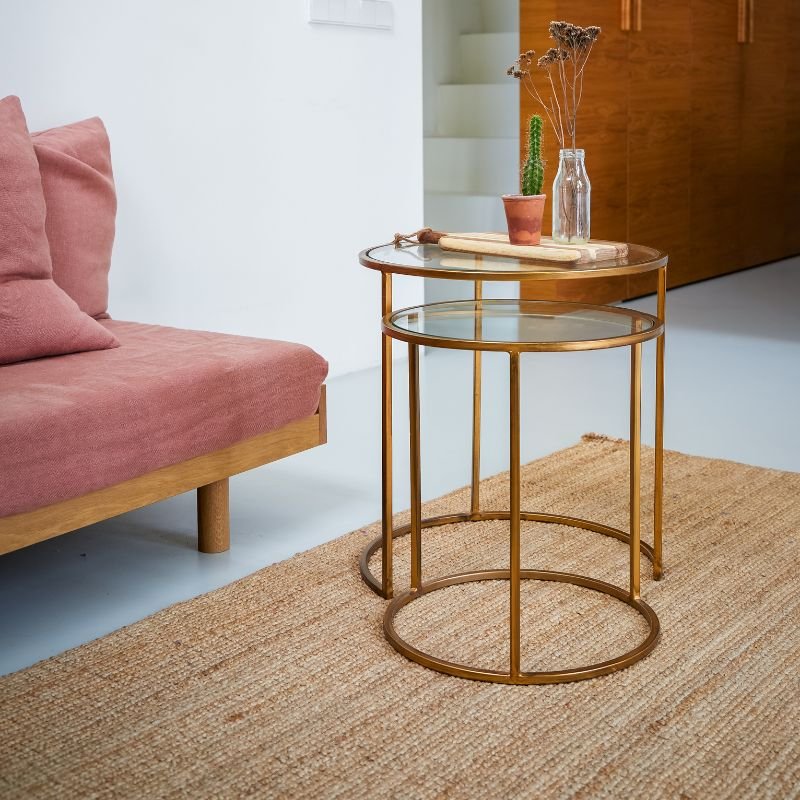 Duarte Gold Glass Side Tables - 50cm x 52cm | Living Room | Coffee Tables & Side Tables | The Elms