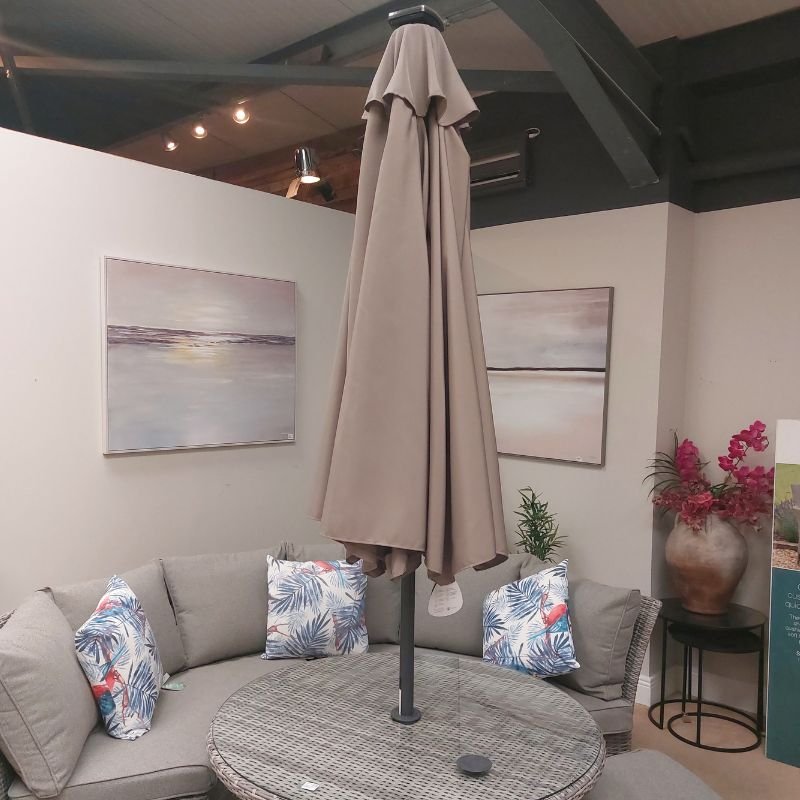 Jasmine Solar-Powered 2.7m Light-Up Parasol - Taupe | Outdoor Living | Parasols & Bases | The Elms