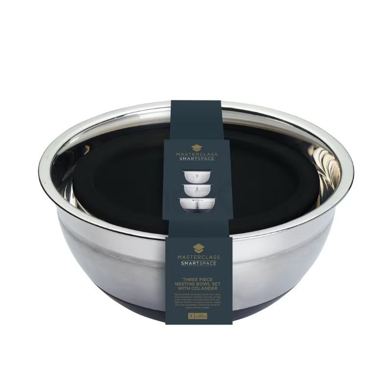 Smart Space Stainless Steel Three Piece Bowl Set with Colander | Boards & Bowls | Bowls | The Elms