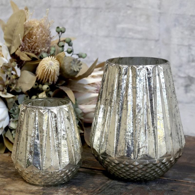 Hurricane With Grooves - Antique Silver - 13cm | Lighting Accessories | Candle Holders | The Elms