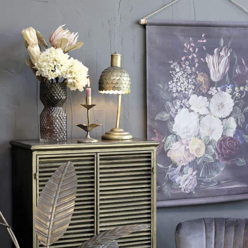 Candlestick with Leaf Decor - Antique Brass - 20cm | Lighting Accessories | Candle Holders | The Elms