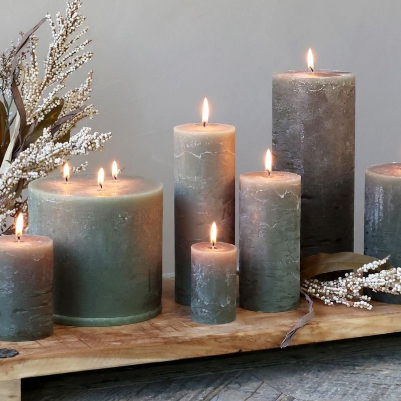 Macon Olive Rustic Unscented Pillar Candle - 20cm | Candles & Diffusers | Candles | The Elms