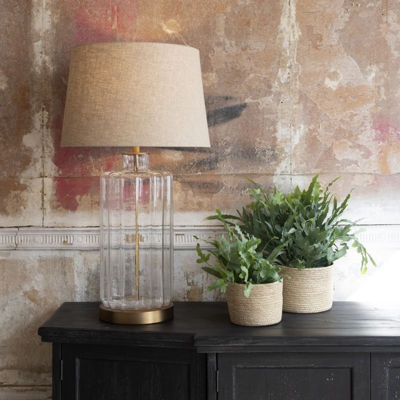 Clifton Ribbed Glass Table Lamp With Shade - 92cm | Lamps | Table & Desk Lamps | The Elms