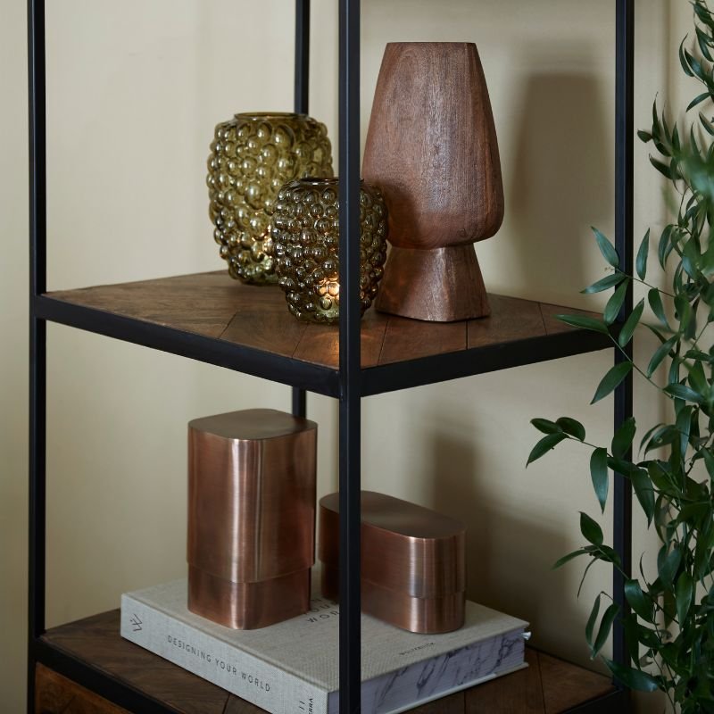 Chisa Brown Black Wood Half Open Cabinet - 55cm x 40cm x 180cm | Living Room | Bookcases & Cabinets | The Elms