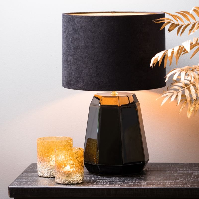 Livingo Cylinder - VELOURS Black Taupe - 30x30x21 | Shades & Bases | Lamp Shades | The Elms