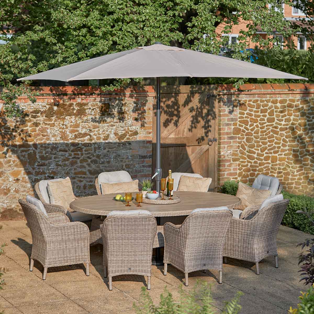 Monaco Stone Large Square Dining Modular with Adjustable Table | Outdoor Living | Garden Sets | The Elms