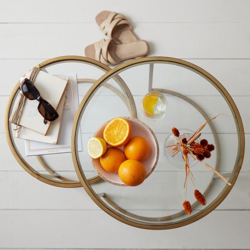 Duarte Gold Glass Side Tables - 50cm x 52cm | Living Room | Coffee Tables & Side Tables | The Elms