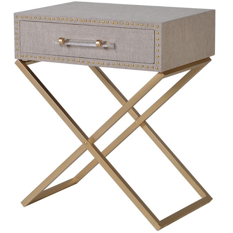 Cross Leg Linen 1 Drawer Bedside Table - 54cm x 66cm | Bedroom | Bedside Tables & Dressers | The Elms