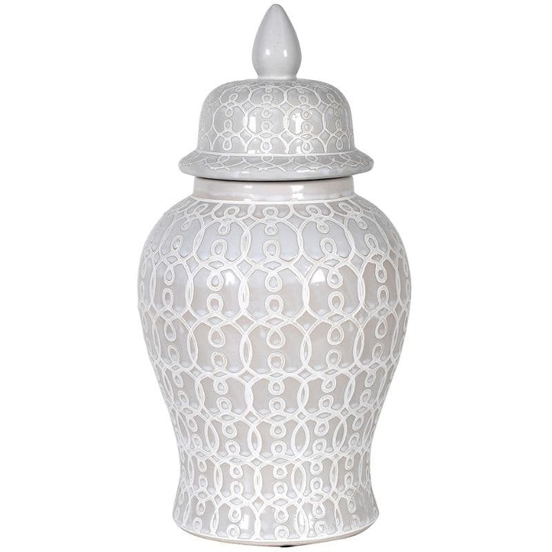 White Patterned Ginger Jar - 49cm | Decorative Accessories | Vases | The Elms