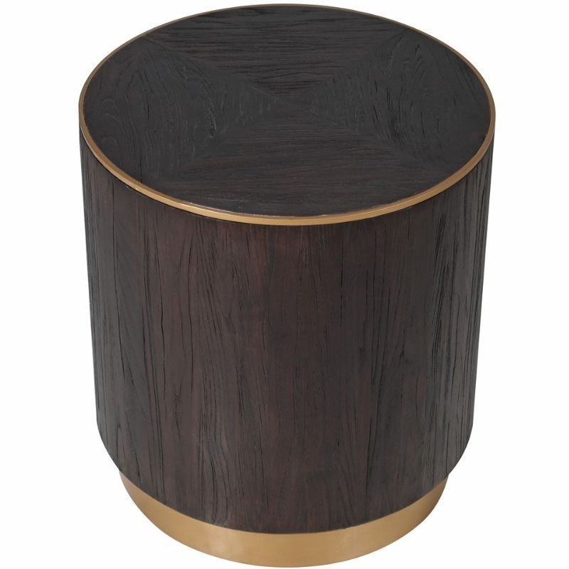 Brushed Elm and Copper Round Lamp Table - 50cm x 56cm | Living Room | Coffee Tables & Side Tables | The Elms