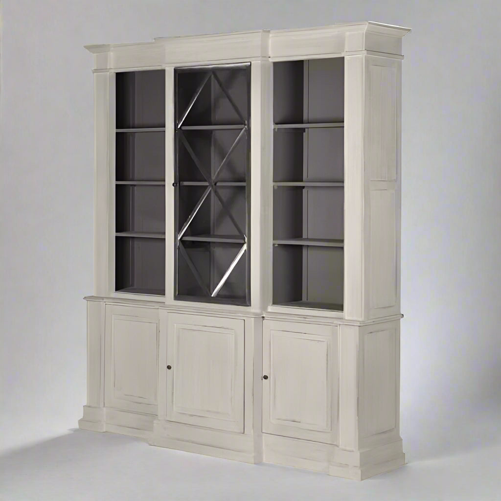 Large Breakfront Grey-wash Stepped Display Cabinet | Furniture | Display & Storage | The Elms