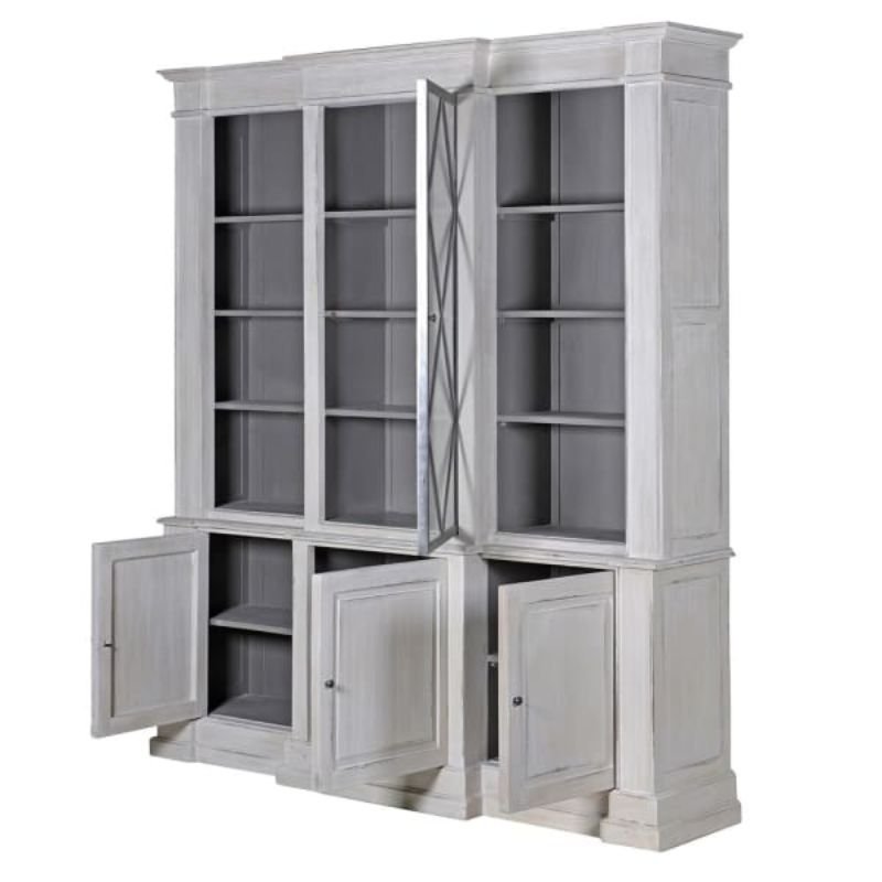 Large Breakfront Grey-wash Stepped Display Cabinet | Furniture | Display & Storage | The Elms