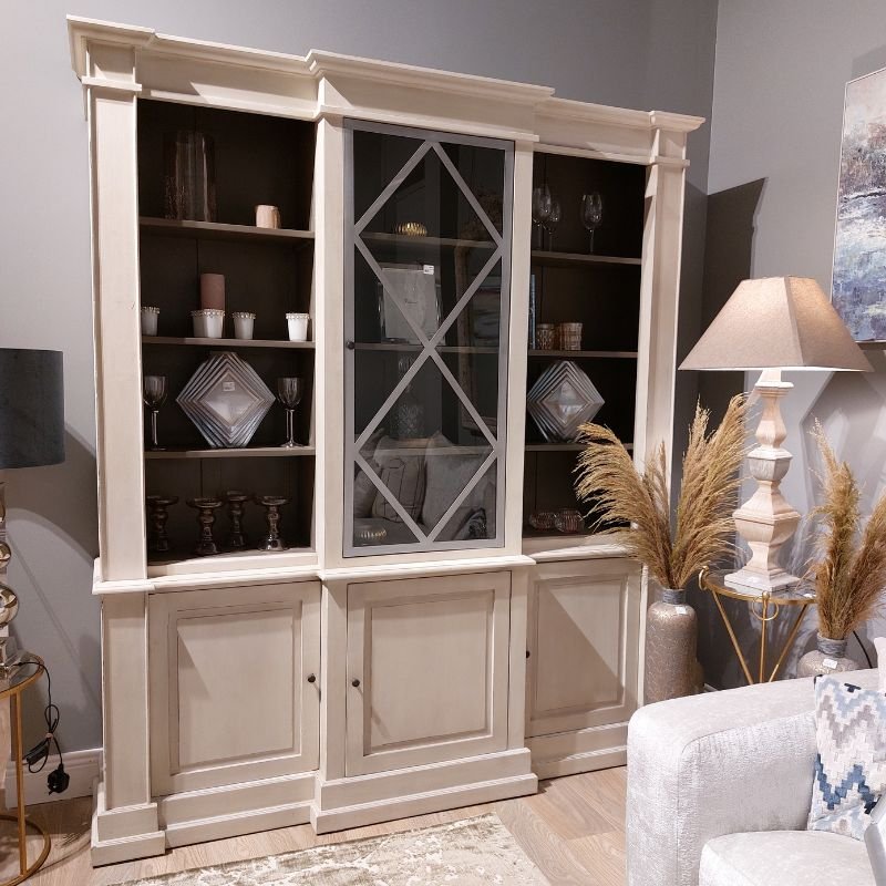 Large Breakfront Grey-wash Stepped Display Cabinet | Furniture | Display & Storage | The Elms