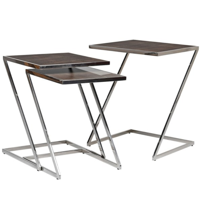 Set of 3 Stainless Steel Side Tables with Glass Top | The Elms