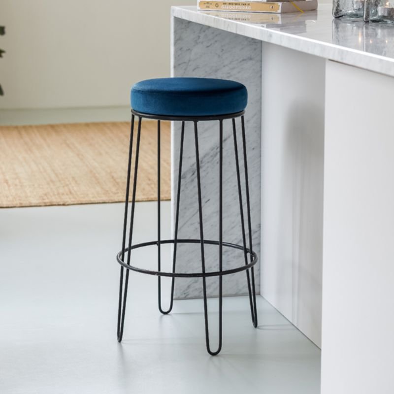 Alice Velvet Barstool - Blue and Black | Dining Room | Barstools | The Elms