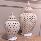 Large Pierced Lidded White Ginger Jar - 49cm | Decorative Accessories | Decorative Objects | The Elms