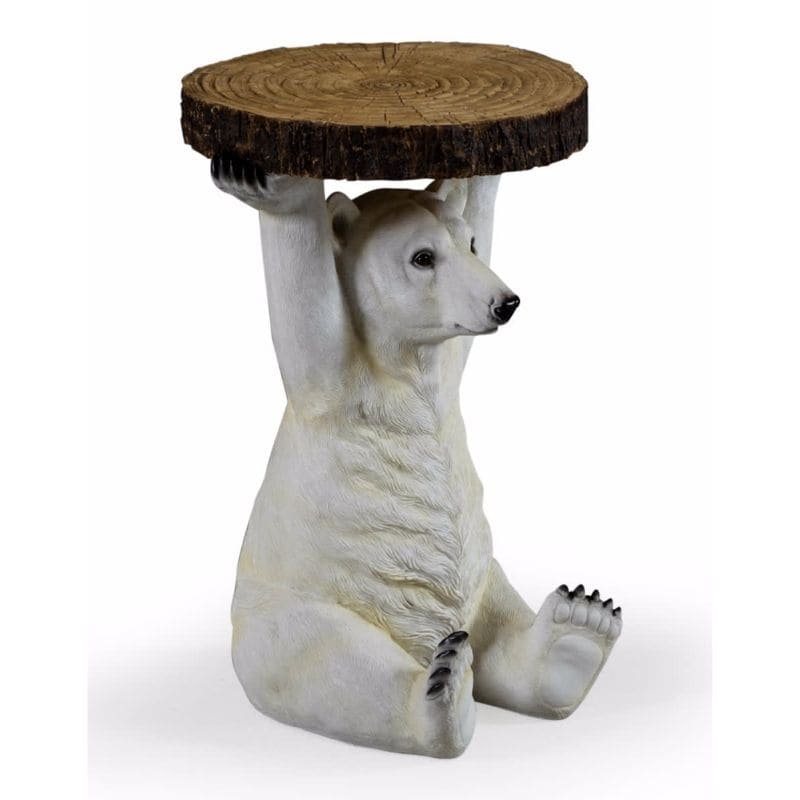 Polar Bear Holding "Trunk Slice " Side Table - 36cm x 52cm | Living Room | Side Tables | The Elms
