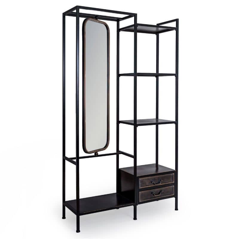 Orwell Dressing Shelf Unit with Mirror - Black/Antique Gold - 100cm x 185cm | Display & Storage | Display Cabinets | The Elms