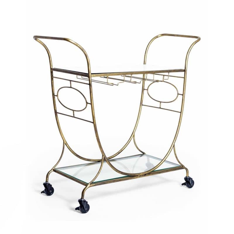 Metal Bar Trolley - Gold/Glass - 35.5cm x 84cm x 81.5cm | Dining Room | Bars | The Elms