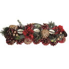 Three Tealight Holder - Red and Gold Floral and Cone | Christmas | Christmas Decorative Accessories | The Elms