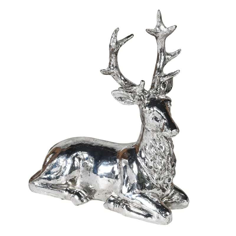 Silver Coloured Lying Deer | Christmas | Christmas Decorative Accessories | The Elms