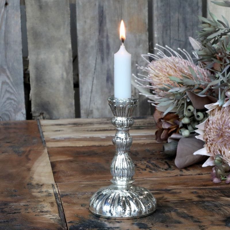 Candlestick With Grooves - Antique Silver - 14.5cm | Lighting Accessories | Candle Holders | The Elms