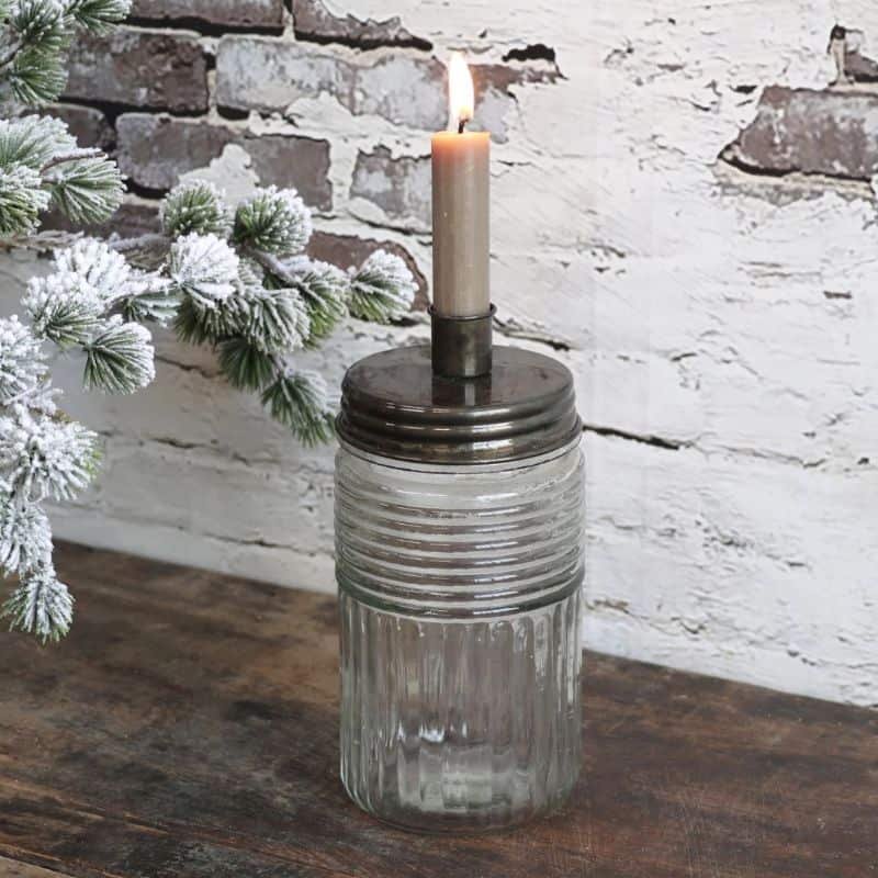 Candlestick With Glass Jar - Antique Brass - 22cm | Lighting Accessories | Candle Holders | The Elms