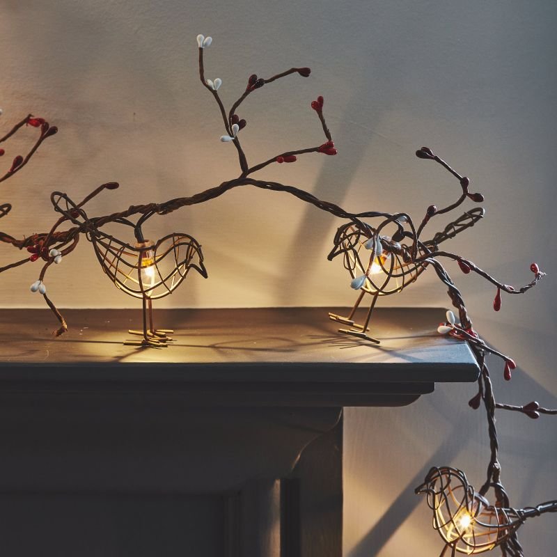 12 Garland Lights - Winter Robins - Plug In | Christmas | Christmas Lights | The Elms