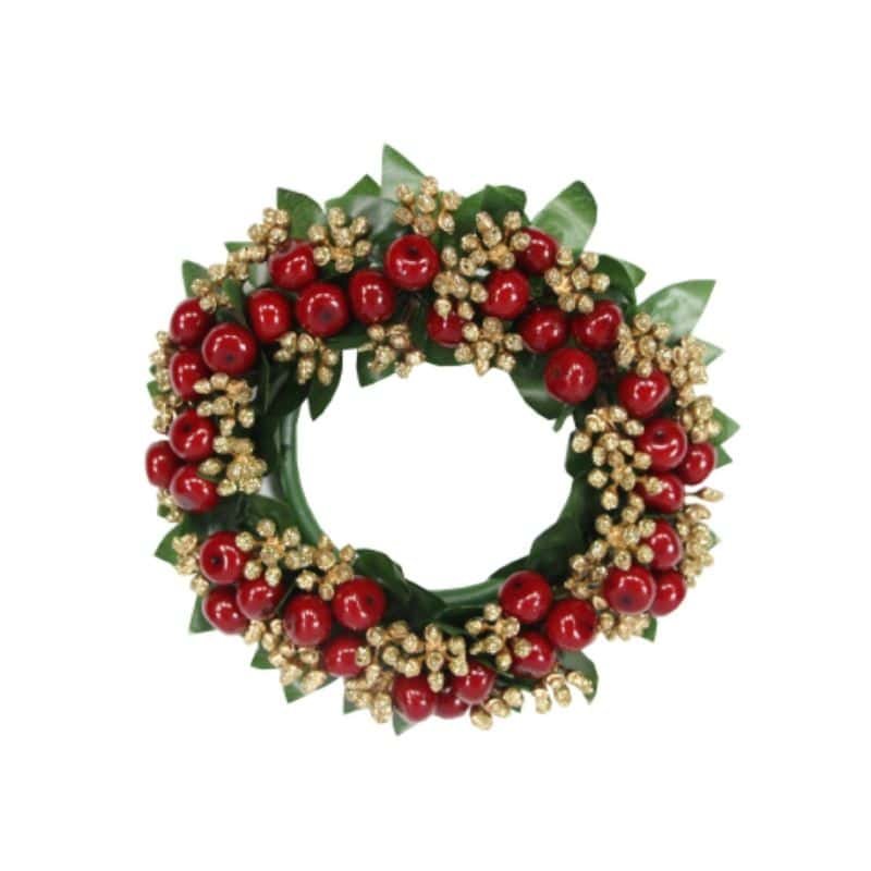 Candle Ring - Shiny Red/Gold Glitter Berry | Christmas | Christmas Candleholders | The Elms