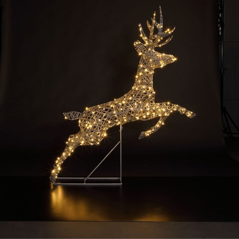 Richmond Leaping Lit Stag - White Mix - 1.5m - Plug In | Christmas | Christmas Lights | The Elms