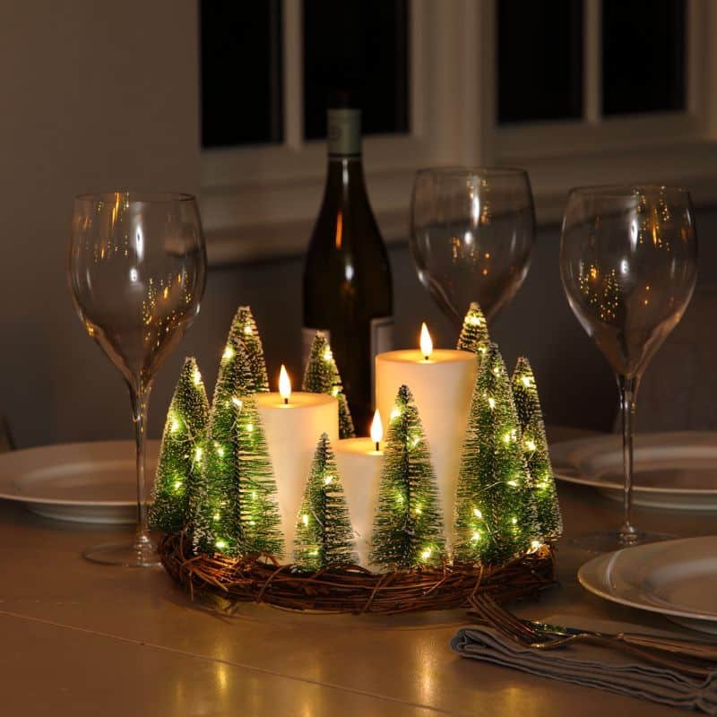 12 LED Rattan Bristle Tree Scene - Warm White - Battery Operated | Christmas | Christmas Lights | The Elms