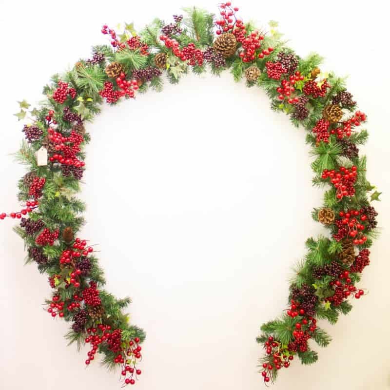 Cones & Berries Pre-Lit Garland - 9ft | Christmas Wreaths & Garlands | The Elms