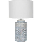 Stormy Sky Glaze Table Lamp with Cream Drum Shade - 60cm | Lamps | Table Lamps | The Elms