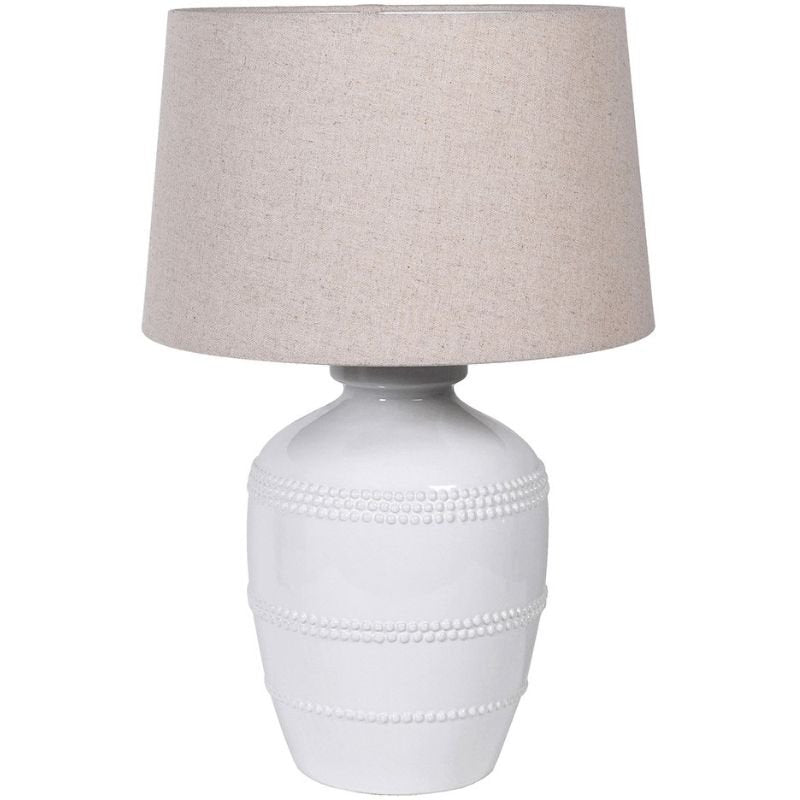 White Beaded Table Lamp with Linen Shade - 62cm | Lamps | Table & Desk Lamps | The Elms