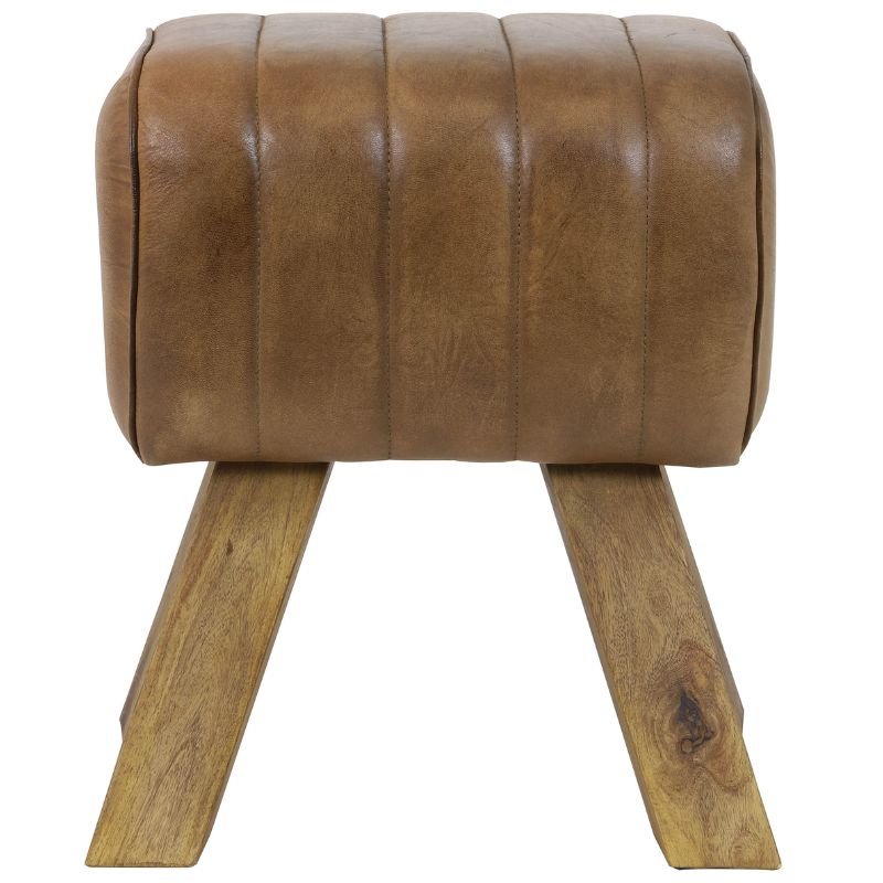 Ramy Leather Brown Stool - 46cm | Bedroom | Benches & Pouffes | The Elms