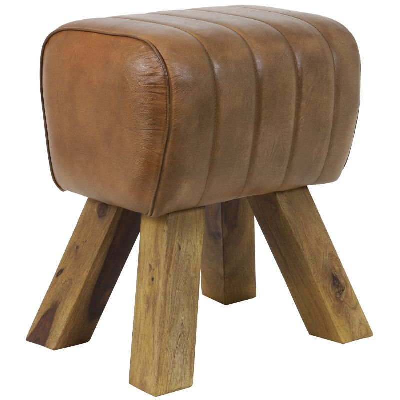 Ramy Leather Brown Stool - 46cm | Bedroom | Benches & Pouffes | The Elms
