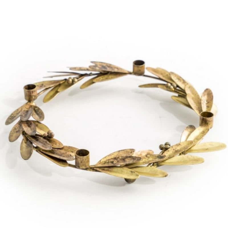 Antique Gold Olive Branch Candleholder - 25cm | Christmas | Christmas Hurricanes & Candleholders | The Elms