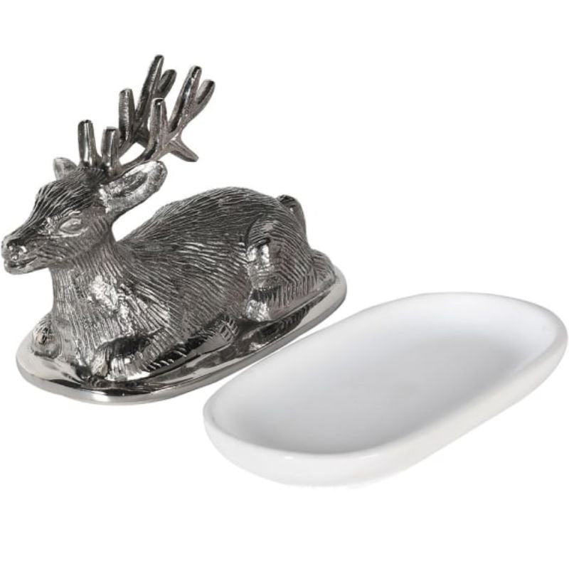 Nickel Reindeer Butter Dish - 17cm | Christmas | Christmas Serveware | The Elms