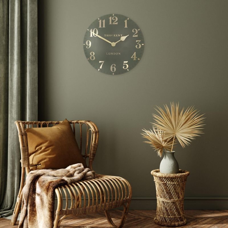 Arabic Lichen Green Wall Clock - 12 inch | Wall Decor | Clocks | The Elms