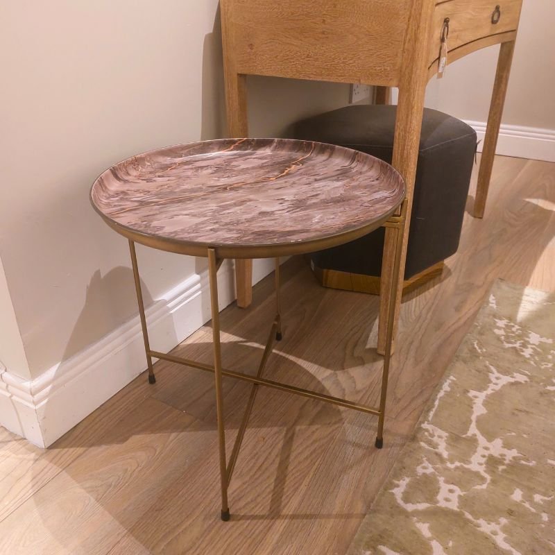 Marble Effect Tray Side Table - 51cm x 52cm | Living Room | Coffee Tables & Side Tables | The Elms