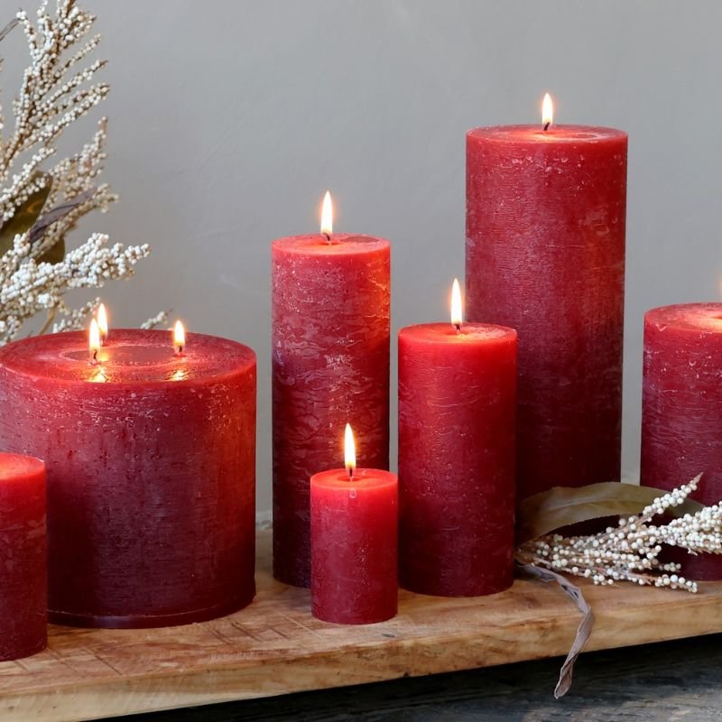Macon Dark Red Rustic Unscented Pillar Candle - 35cm | Candles & Diffusers | Candles | The Elms