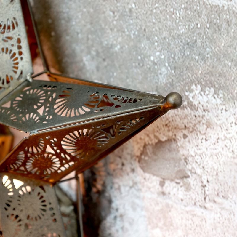 Antique Brass Hanging Star Christmas Tealight Holder - 28.5cm | Christmas | Christmas Hurricanes & Candleholders | The Elms