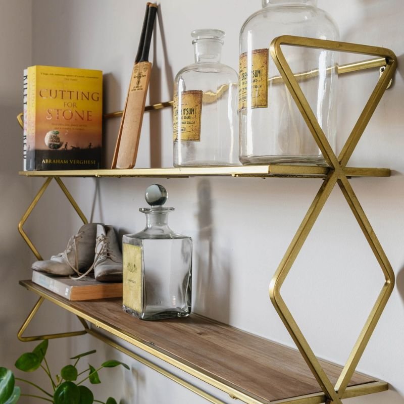 Avondale Brass Double Cross Shelf - 82cm x 15cm x 45cm | Office | Display Shelves | The Elms