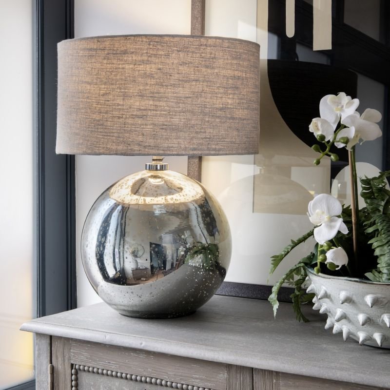 Claymore Round Glass Table Lamp With Shade - 54cm | Lamps | Table & Desk Lamps | The Elms