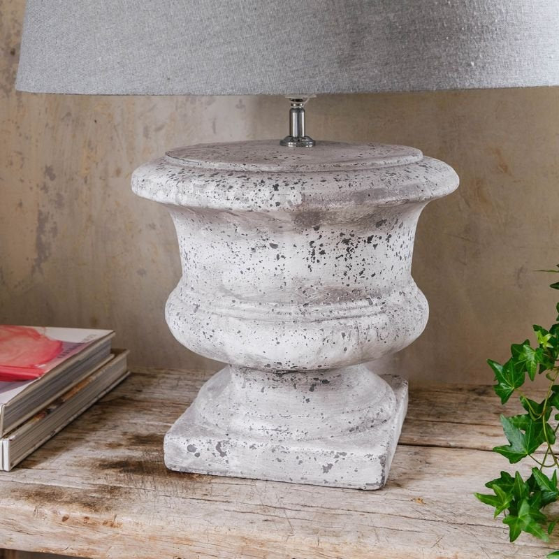 Birkdale Stone Squat Urn Table Lamp With Grey Shade - 63cm | Lamps | Table & Desk Lamps | The Elms