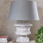 Birkdale Stone Squat Urn Table Lamp With Grey Shade - 63cm | Lamps | Table & Desk Lamps | The Elms