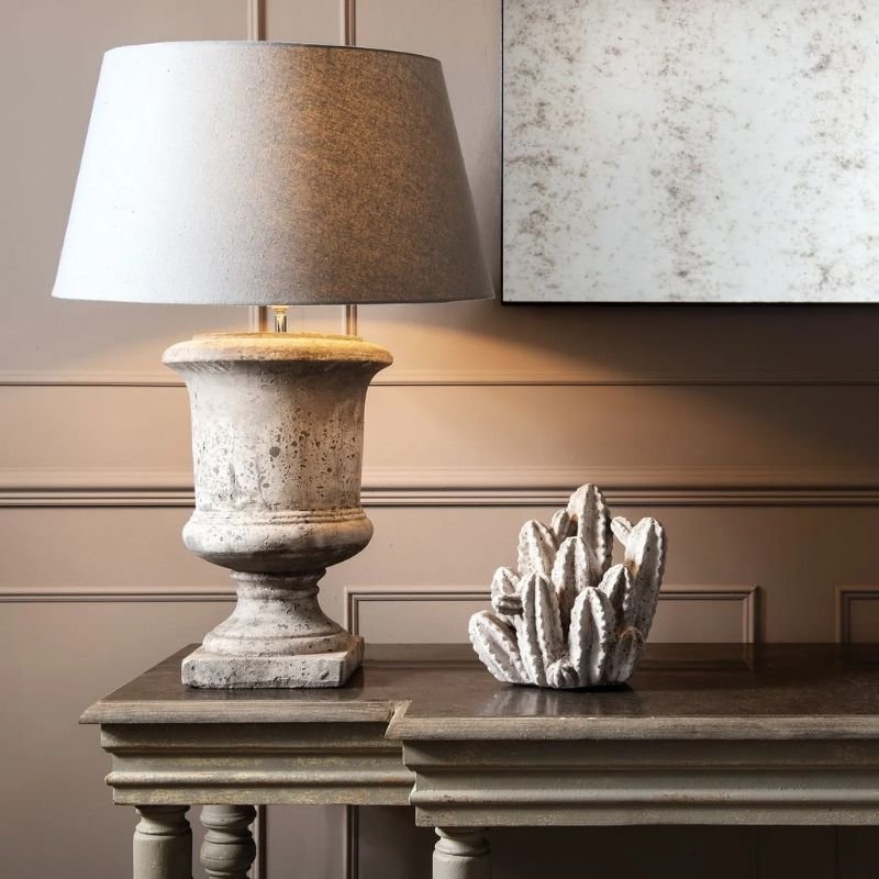 Birkdale Stone Urn Table Lamp With Grey Shade - 80cm | Lamps | Table & Desk Lamps | The Elms