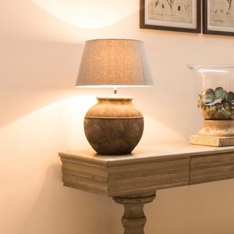 Birkdale Dark Grey Stone Table Lamp With Grey Shade - 60cm | Lamps | Table & Desk Lamps | The Elms