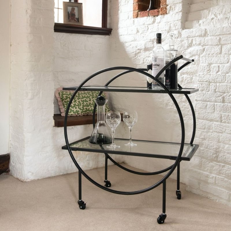 Portland Iron Glass Bar Trolley - 41cm x 75cm x 87cm | Dining Room | Bars & Barstools | The Elms