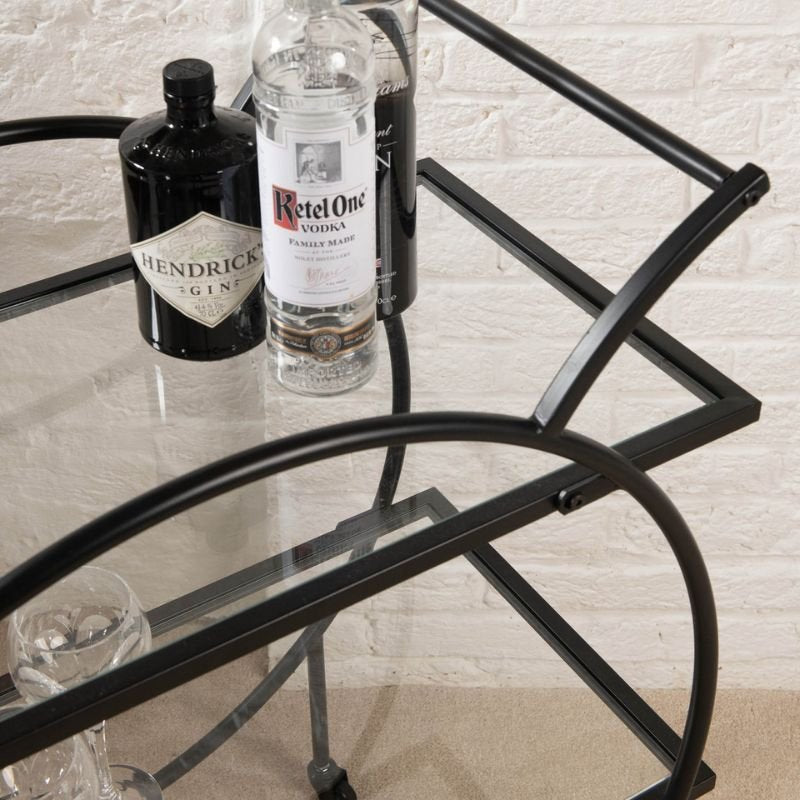 Portland Iron Glass Bar Trolley - 41cm x 75cm x 87cm | Dining Room | Bars & Barstools | The Elms